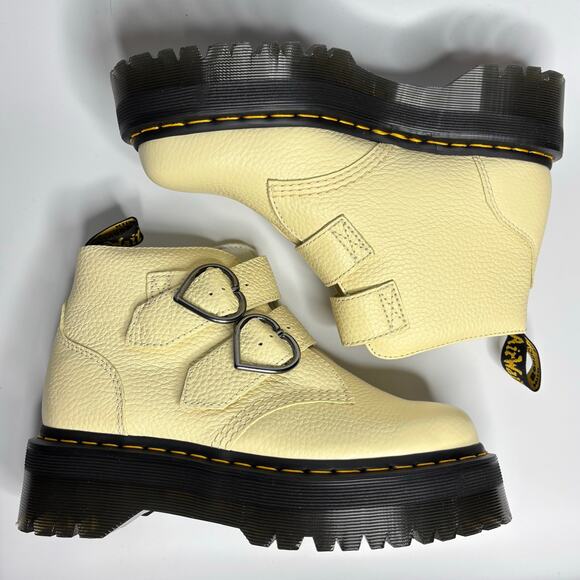 Dr. Martens Devon Heart Leather Platform Boots in Toile Cream Milled Nappa - Picture 7 of 9